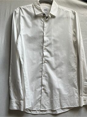 ZARA Men's Cotton Linen Classic Button Down Slim Fit Shirt S